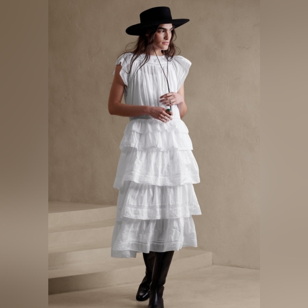 Banana Republic White Tiered Midi Dress